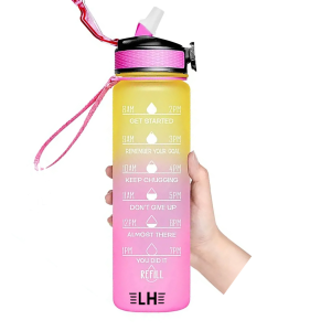32 oz Motivational Water Bottle with Time Markers and Straw