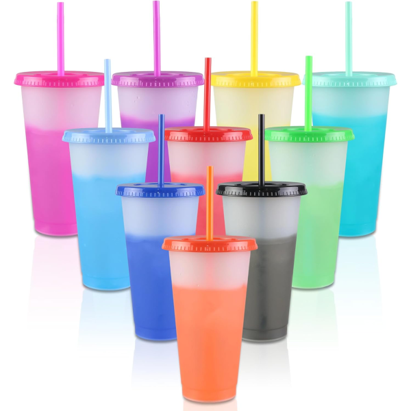 24oz Reusable Color-Changing Cups with Lids and Straws - Image 2