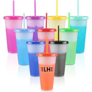 24oz Reusable Color-Changing Cups with Lids and Straws